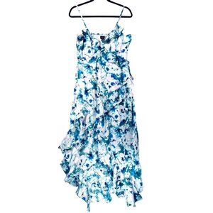 Japna Floral Ruffle Midi Dress HiLo Tiered Adjustable Straps Blue Green Pink XL
